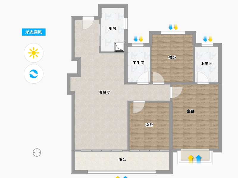 浙江省-宁波市-中海·江湾樾-96.00-户型库-采光通风