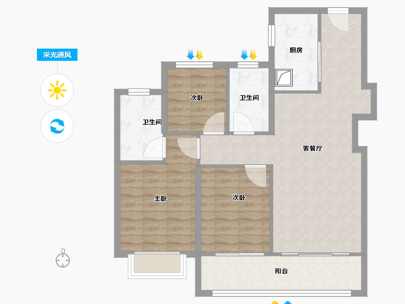 浙江省-宁波市-中海·江湾樾-84.00-户型库-采光通风