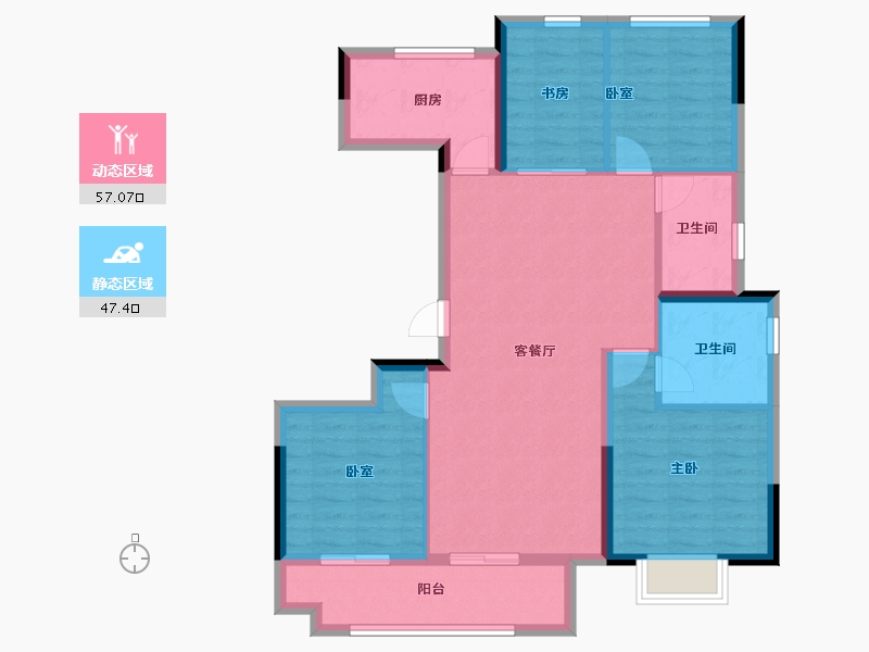 浙江省-嘉兴市-绿城滨河鸣翠府-93.92-户型库-动静分区