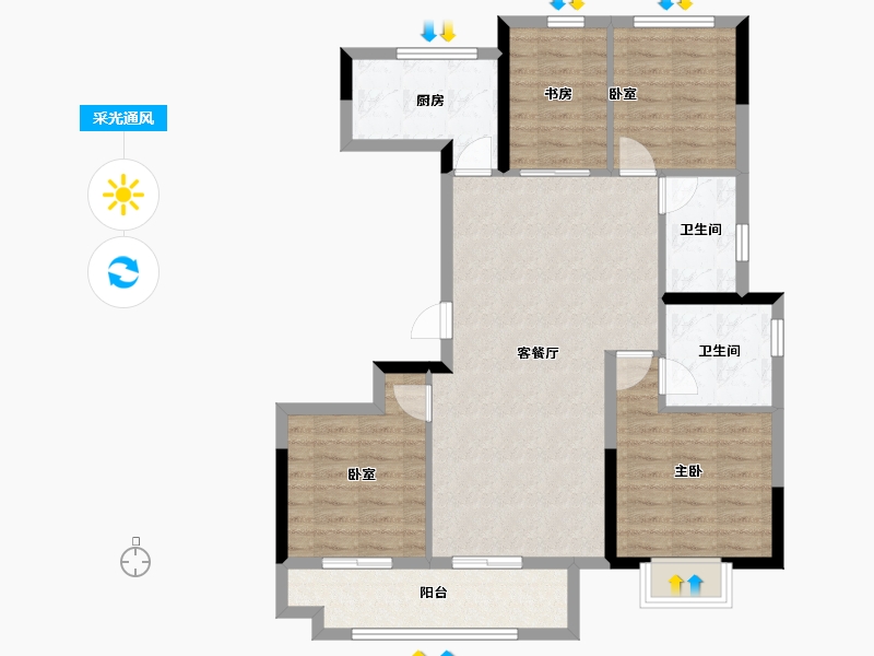 浙江省-嘉兴市-绿城滨河鸣翠府-93.92-户型库-采光通风