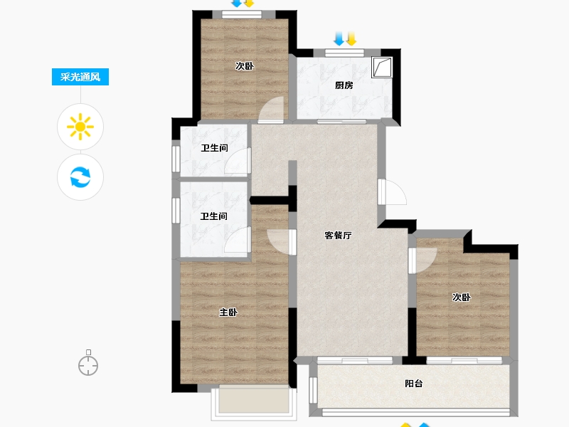 浙江省-宁波市-君安里-79.48-户型库-采光通风