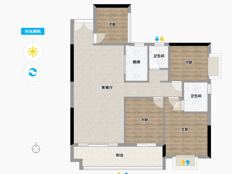 广西壮族自治区-河池市-盛景明都-105.00-户型库-采光通风