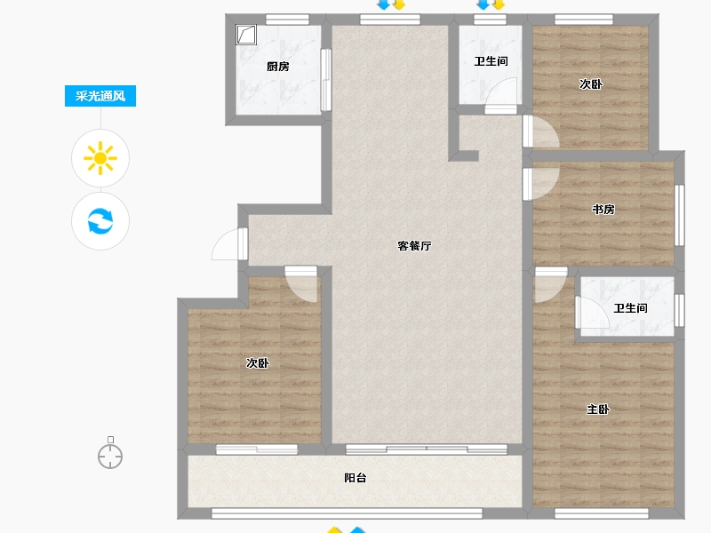 河北省-石家庄市-颐和新城尚城小区-129.60-户型库-采光通风