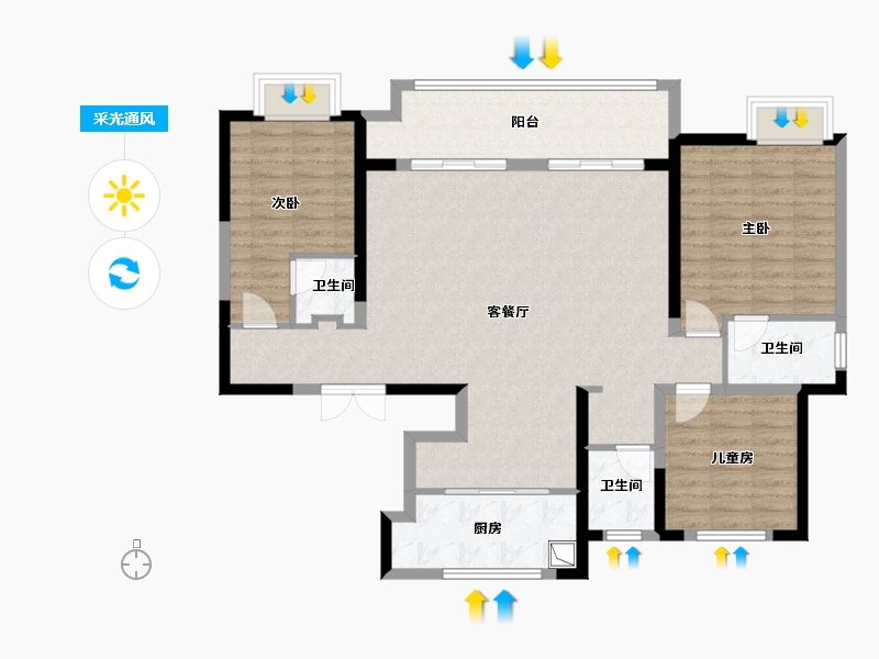 陕西省-咸阳市-熙樾台-112.00-户型库-采光通风