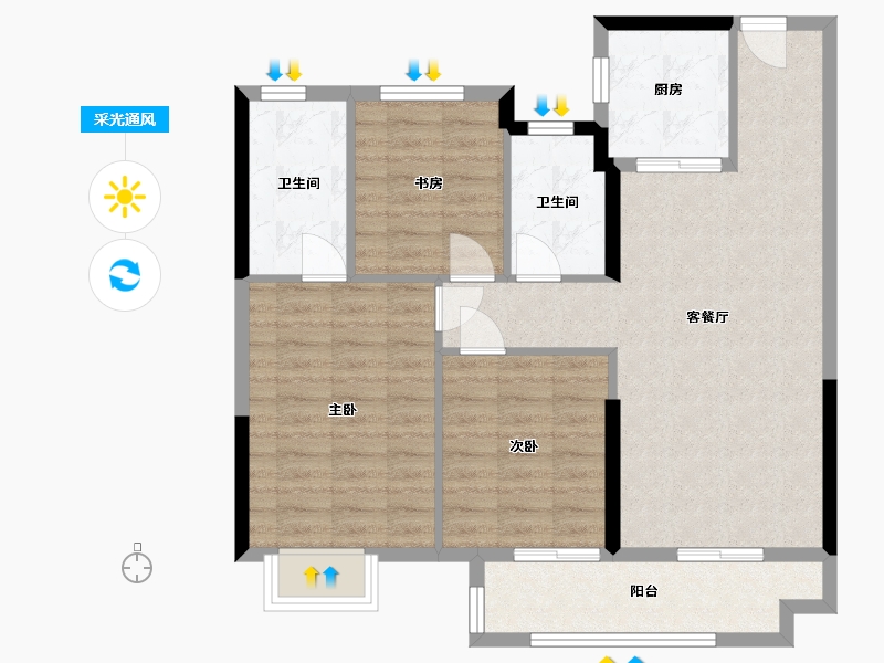 湖北省-武汉市-依云水岸-89.67-户型库-采光通风