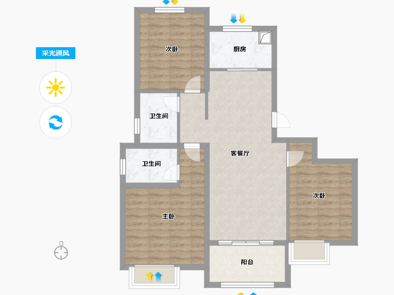 江苏省-扬州市-宝城置业·现代城-85.00-户型库-采光通风