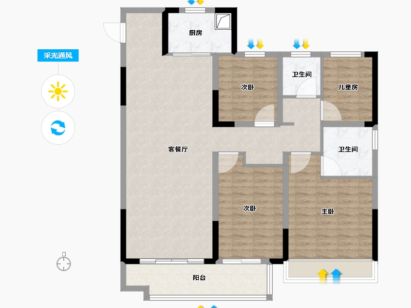 河南省-郑州市-金科御府-114.40-户型库-采光通风