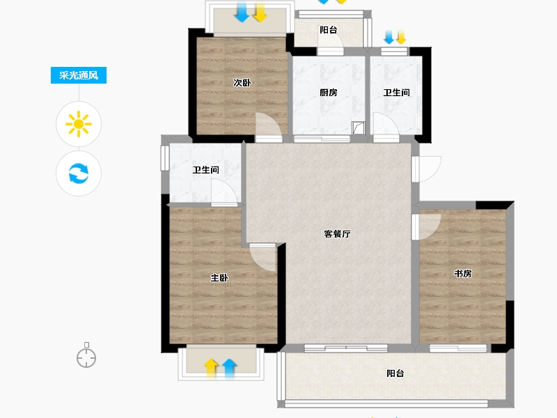 云南省-昆明市-健康城山海里-91.20-户型库-采光通风