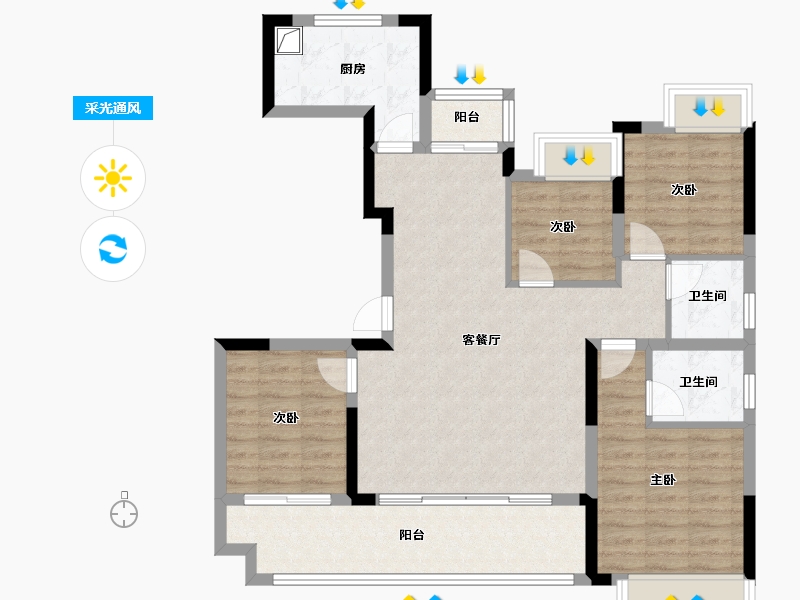 江西省-南昌市-江投中鼎璟宸云府-106.06-户型库-采光通风