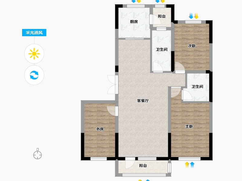 辽宁省-营口市-中天御荷苑-97.60-户型库-采光通风