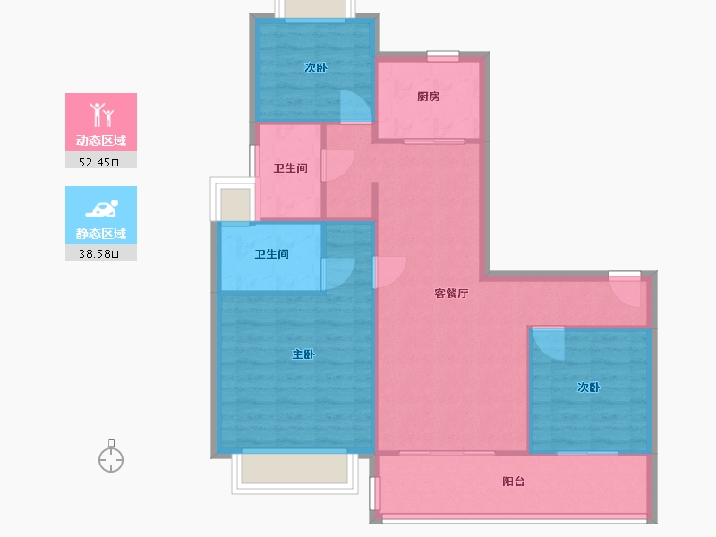 湖南省-岳阳市-碧桂园凤凰城-89.03-户型库-动静分区