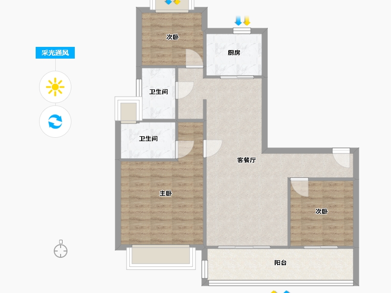 湖南省-岳阳市-碧桂园凤凰城-89.03-户型库-采光通风