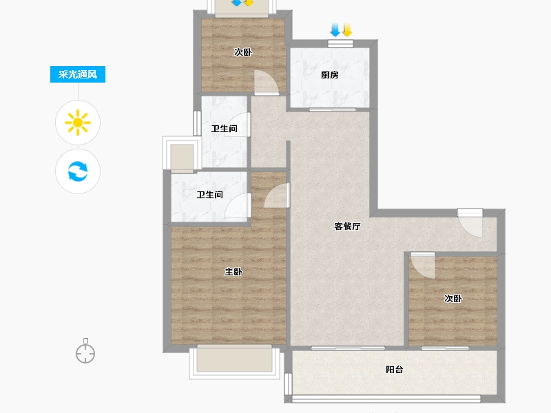 湖南省-岳阳市-碧桂园凤凰城-85.40-户型库-采光通风