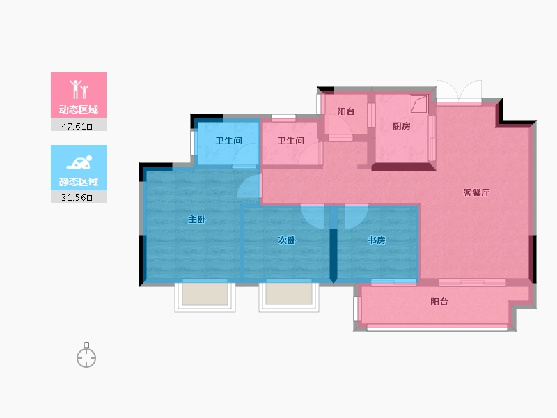 重庆-重庆市-北城西院-74.00-户型库-动静分区