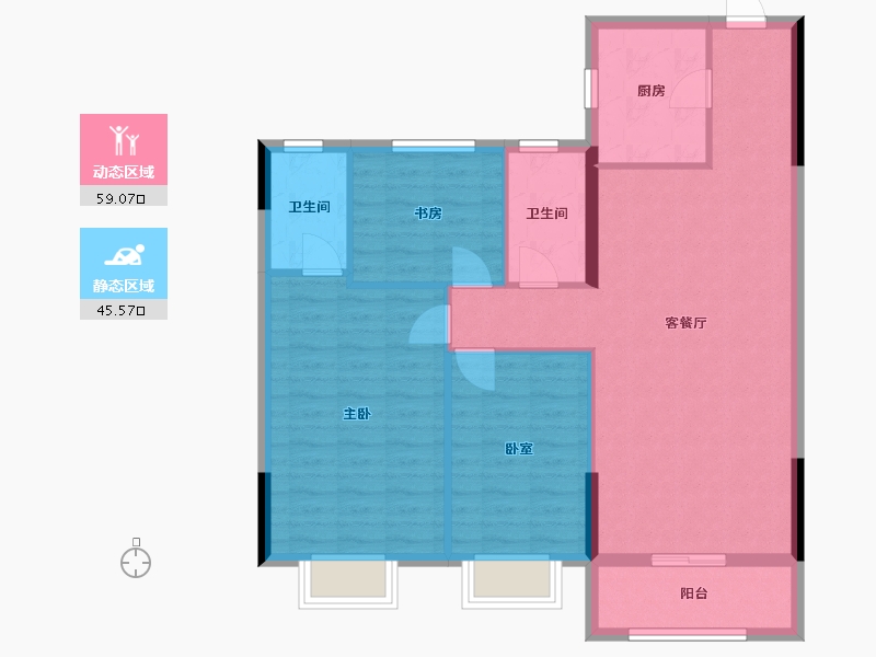 湖北省-武汉市-云水居雅苑-95.40-户型库-动静分区