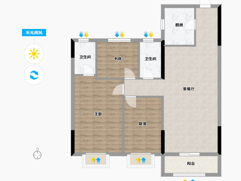 湖北省-武汉市-云水居雅苑-95.40-户型库-采光通风