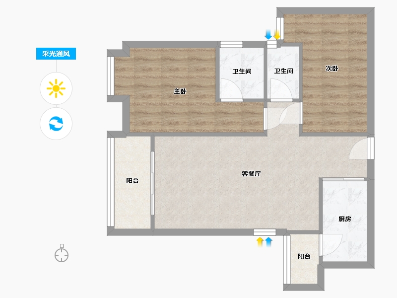 广东省-中山市-誉峯名门22号-64.00-户型库-采光通风