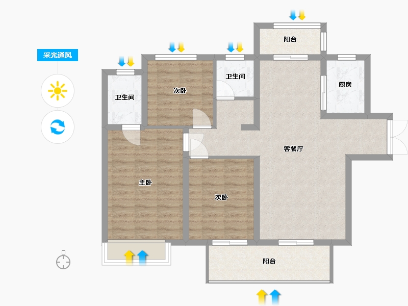 山西省-晋城市-晋福苑-A区-104.00-户型库-采光通风