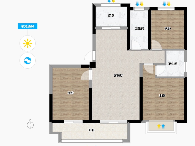 江苏省-徐州市-华宇铂悦府-97.63-户型库-采光通风