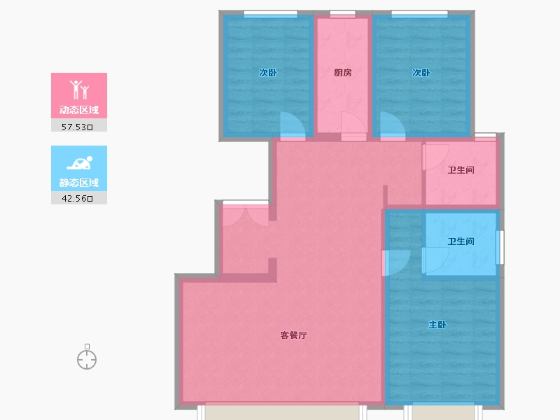 内蒙古自治区-鄂尔多斯市-春山书院小区-97.60-户型库-动静分区