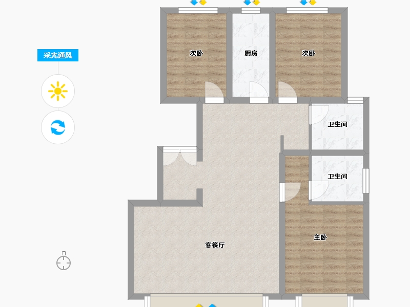 内蒙古自治区-鄂尔多斯市-春山书院小区-97.60-户型库-采光通风