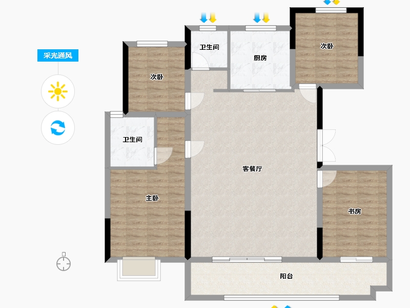 安徽省-宿州市-港利锦绣江南东城小区-124.80-户型库-采光通风