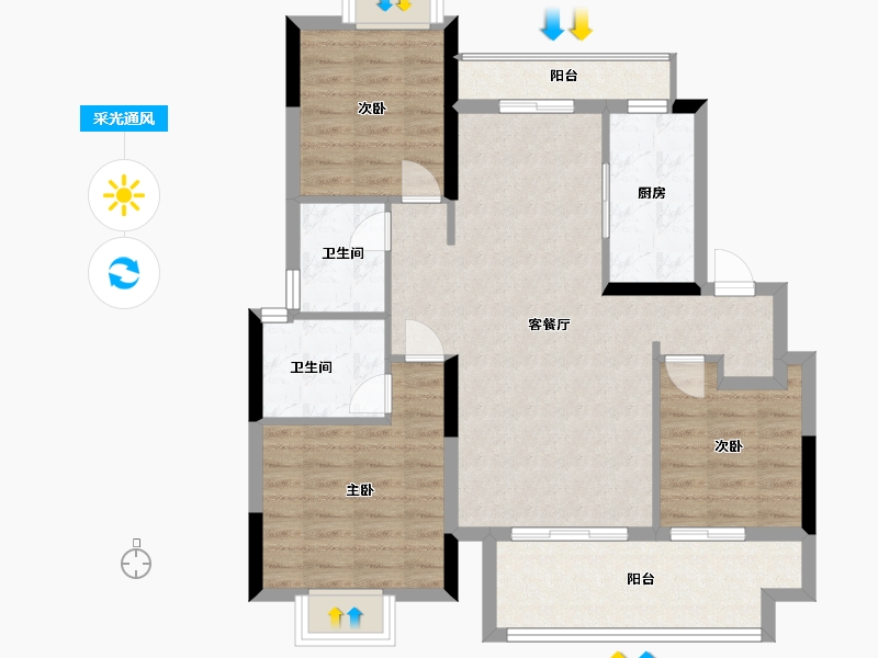 江西省-南昌市-江铃祥云瑞园-88.00-户型库-采光通风