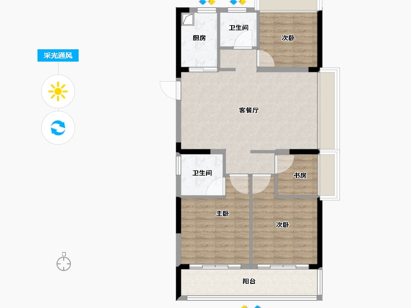 浙江省-温州市-东方世贸`彩虹湾-88.80-户型库-采光通风