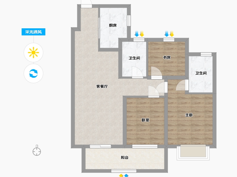 江苏省-南京市-佳源玖棠府-81.60-户型库-采光通风