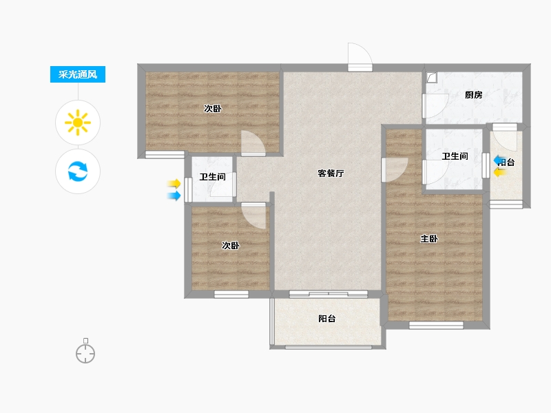 湖北省-天门市-华泰学府春天-84.80-户型库-采光通风