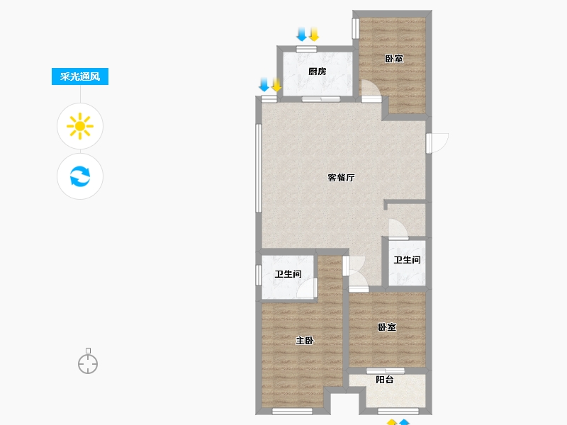 河南省-新乡市-国悦城荣府壹号院-101.60-户型库-采光通风