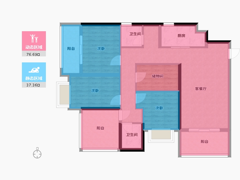 贵州省-贵阳市-万科翡翠公园-102.00-户型库-动静分区