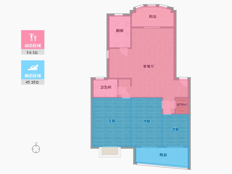 湖北省-武汉市-景胜花园-93.37-户型库-动静分区