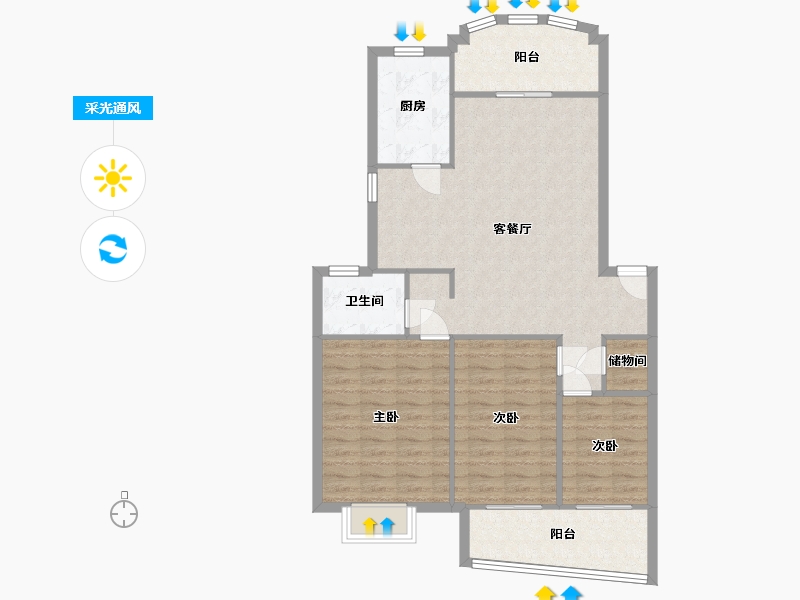 湖北省-武汉市-景胜花园-93.37-户型库-采光通风