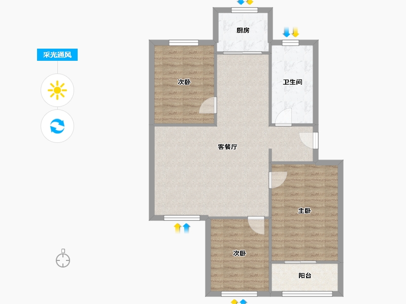 天津-天津市-晨晖北里-86.40-户型库-采光通风