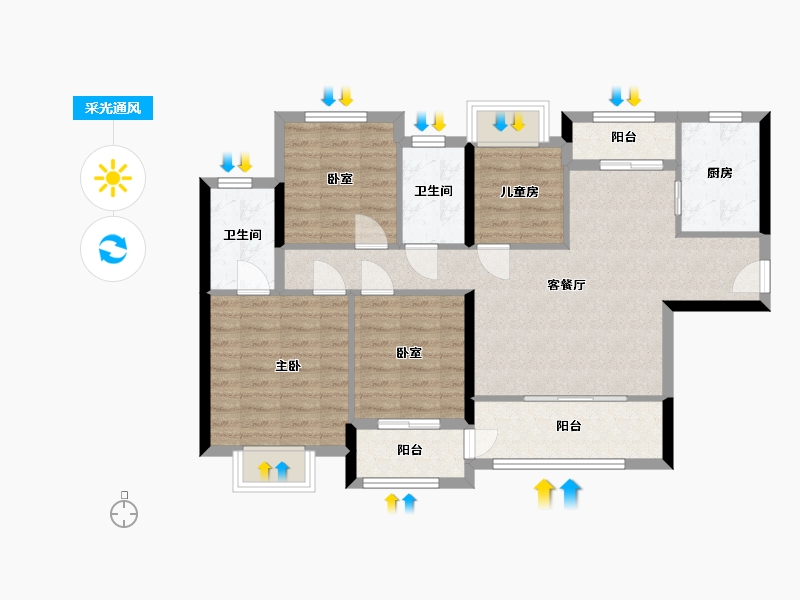 福建省-厦门市-筼筜悦府-103.88-户型库-采光通风