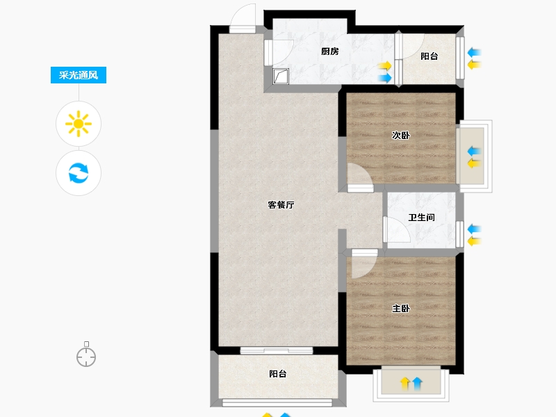 陕西省-咸阳市-渭柳佳苑-75.63-户型库-采光通风