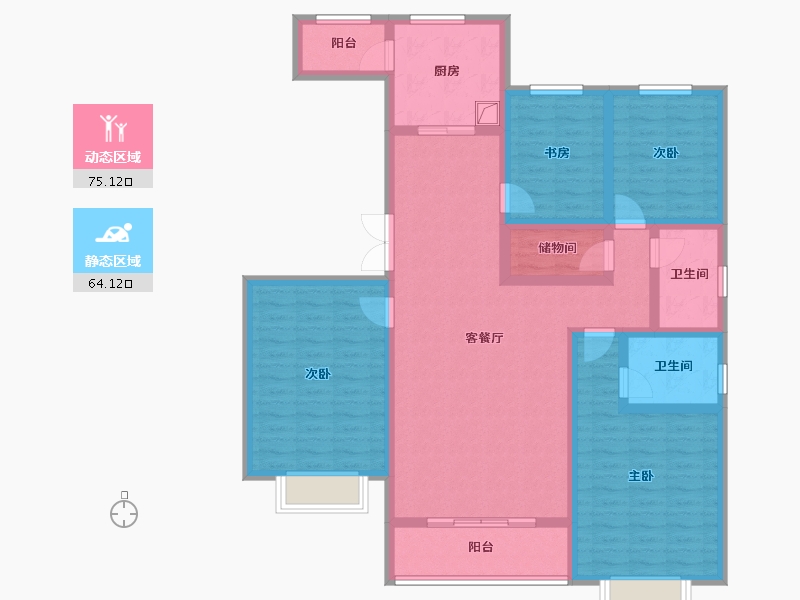 山西省-太原市-清华苑-132.80-户型库-动静分区