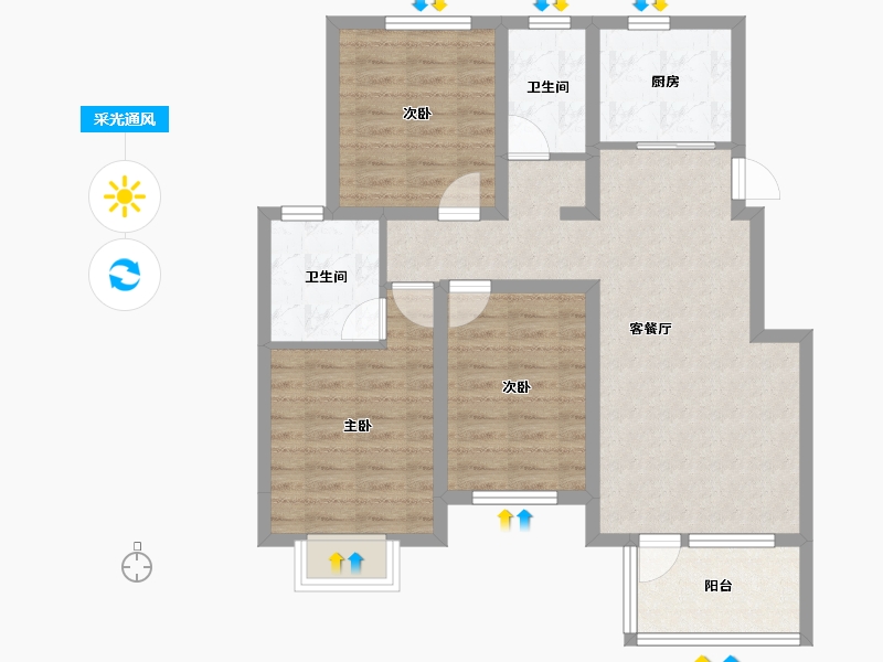 河北省-石家庄市-国仕九礼花园南区-89.60-户型库-采光通风