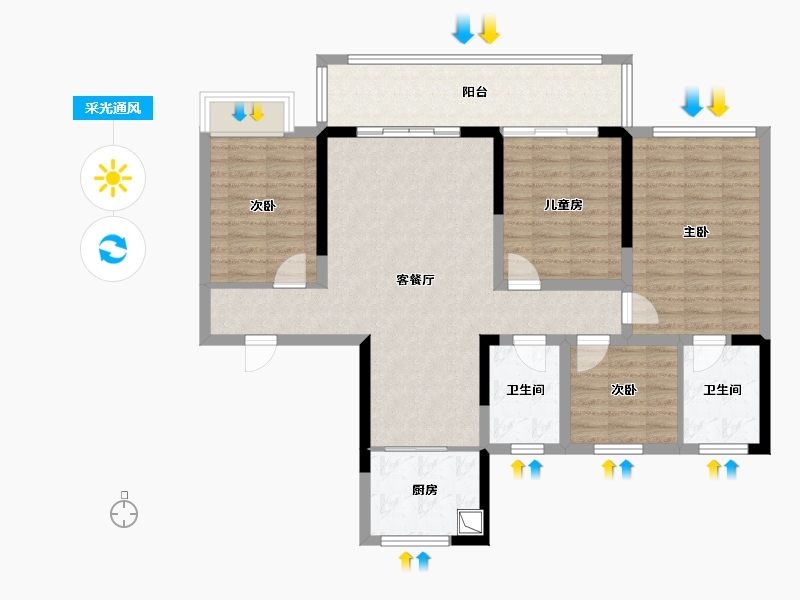 江苏省-常州市-龙运天城-107.82-户型库-采光通风