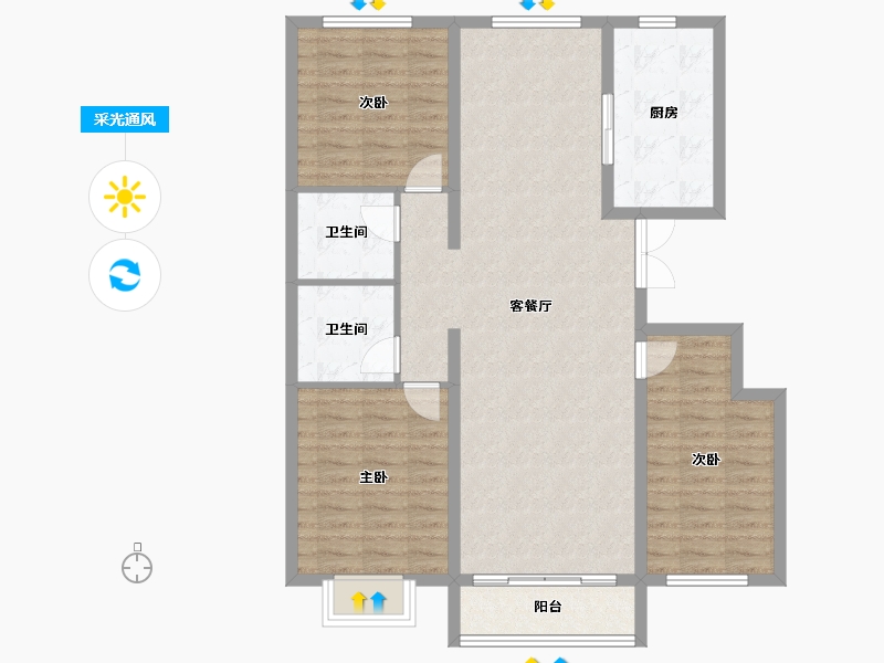 内蒙古自治区-呼和浩特市-园丁小区-111.78-户型库-采光通风