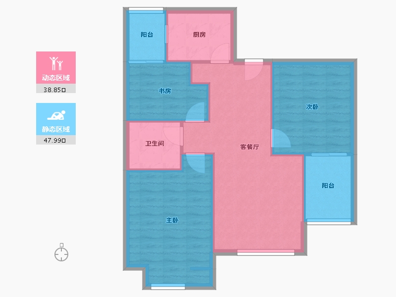 陕西省-西安市-大华曲江公园世家-76.79-户型库-动静分区