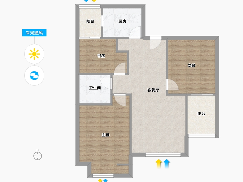 陕西省-西安市-大华曲江公园世家-76.79-户型库-采光通风