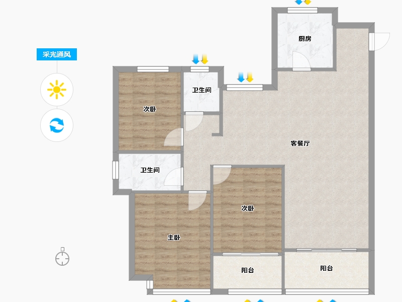 浙江省-宁波市-云山新语-95.63-户型库-采光通风