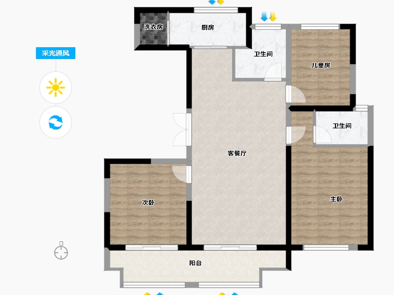 陕西省-咸阳市-杨凌碧水华庭小区-111.27-户型库-采光通风