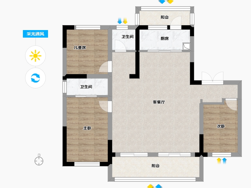 湖南省-益阳市-荣盛中央御府-79.20-户型库-采光通风