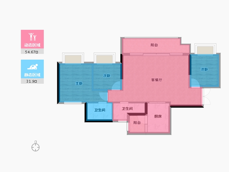 重庆-重庆市-鲁能领秀城2街区-72.00-户型库-动静分区