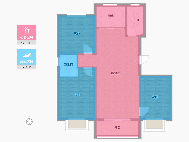 河北省-衡水市-恒茂城公园首府二期-87.20-户型库-动静分区