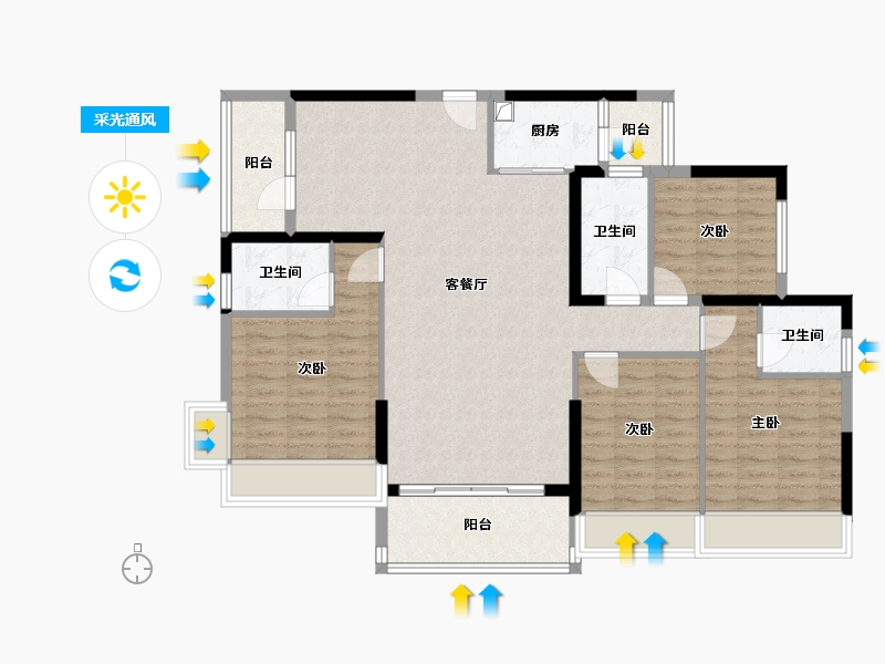 广东省-河源市-龙腾花园二期1栋-120.89-户型库-采光通风