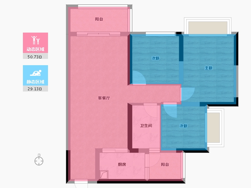 重庆-重庆市-新鸥鹏兰亭书香-75.20-户型库-动静分区